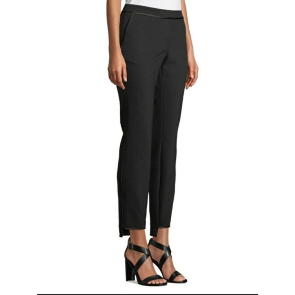 Lafayette 148 Size 6 Manhattan Dress Pants Trousers Black Satin Trim Step Hem